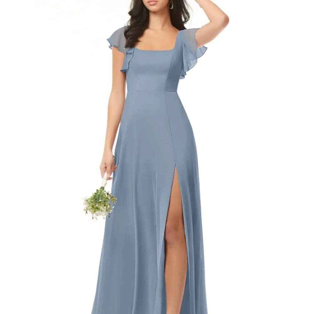 Dusty Blue A-Line Azazie Bondi Dress